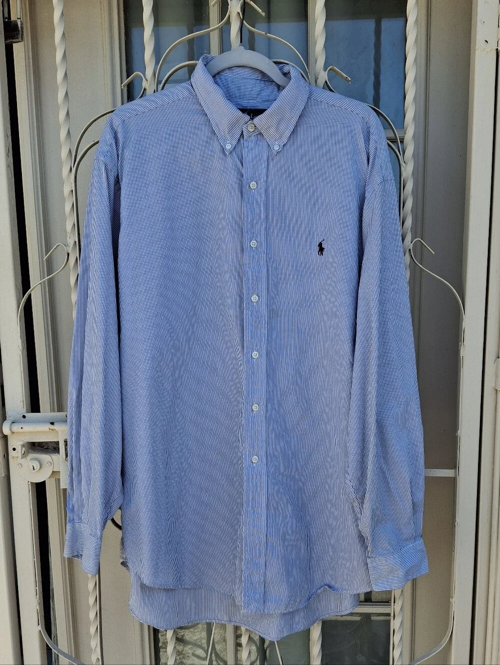 Ralph Lauren Blake Blue/White Striped Button-Down Cotton Shirt Men Size X-Large - Picture 5 of 16